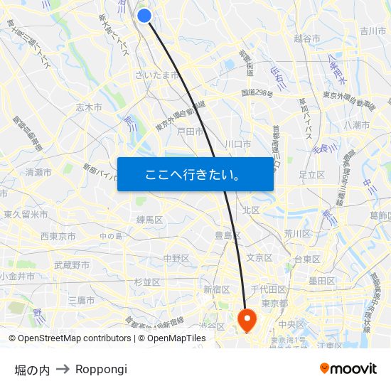 堀の内 to Roppongi map