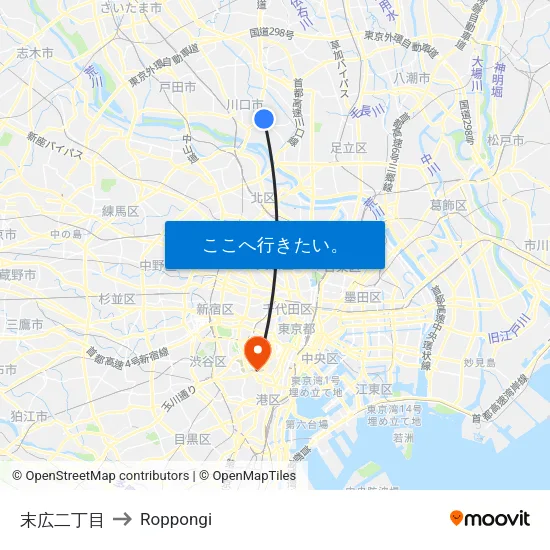 末広二丁目 to Roppongi map
