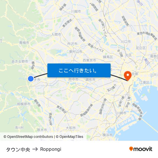 タウン中央 to Roppongi map