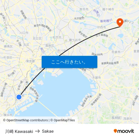 川崎 Kawasaki to Sakae map