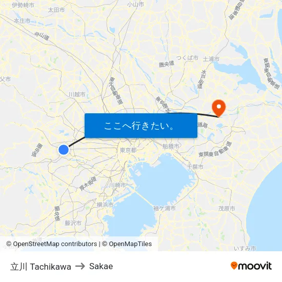 立川 Tachikawa to Sakae map