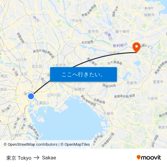 東京 Tokyo to Sakae map