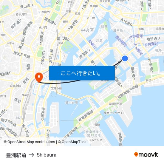 豊洲駅前 to Shibaura map