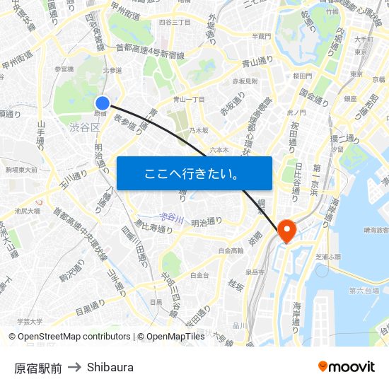 原宿駅前 to Shibaura map