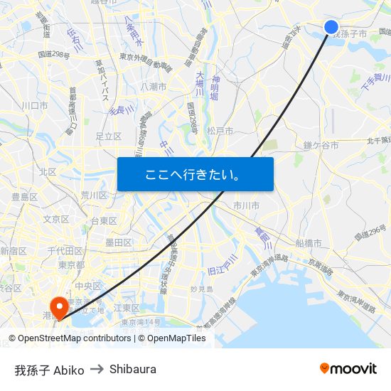 我孫子 Abiko to Shibaura map