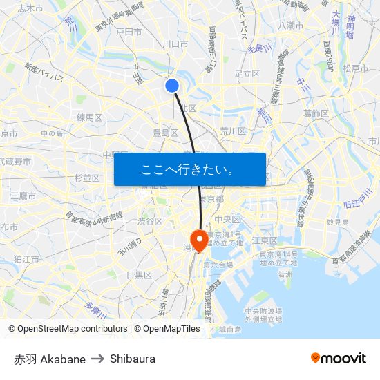 赤羽 Akabane to Shibaura map