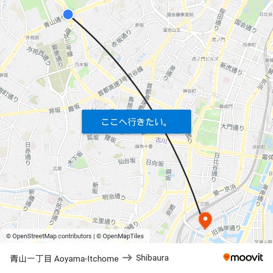 青山一丁目 Aoyama-Itchome to Shibaura map