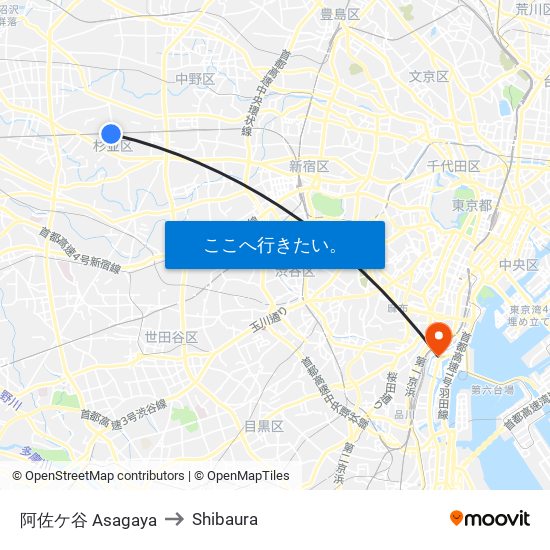 阿佐ケ谷 Asagaya to Shibaura map