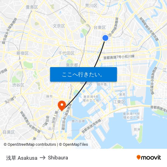 浅草 Asakusa to Shibaura map