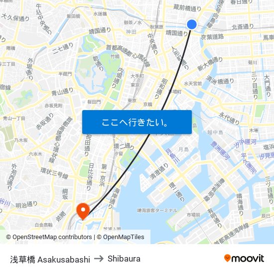 浅草橋 Asakusabashi to Shibaura map