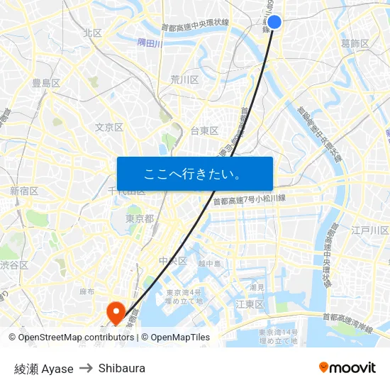 綾瀬 Ayase to Shibaura map