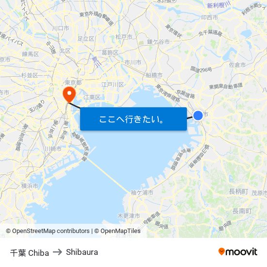 千葉 Chiba to Shibaura map