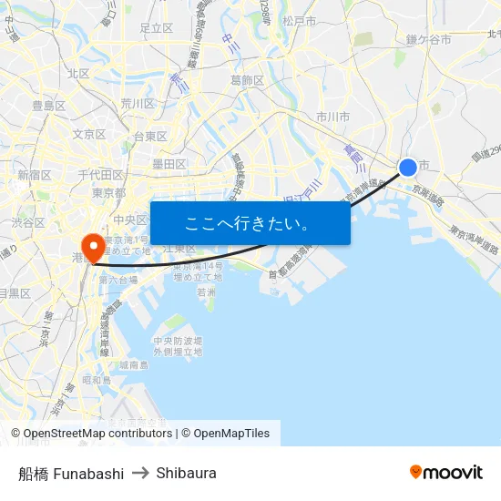 船橋 Funabashi to Shibaura map