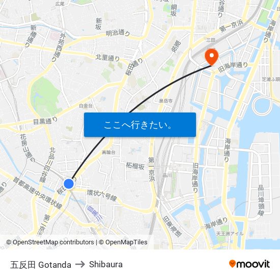 五反田 Gotanda to Shibaura map