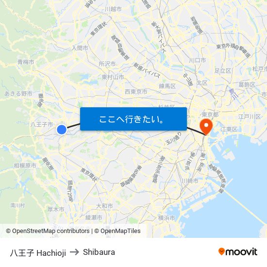 八王子 Hachioji to Shibaura map