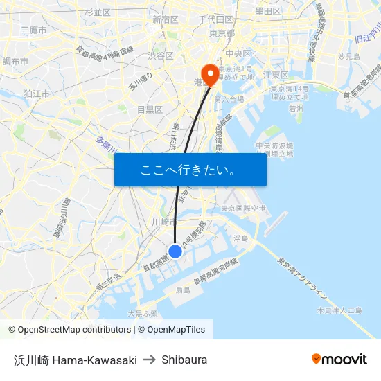 浜川崎 Hama-Kawasaki to Shibaura map