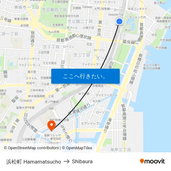 浜松町 Hamamatsucho to Shibaura map