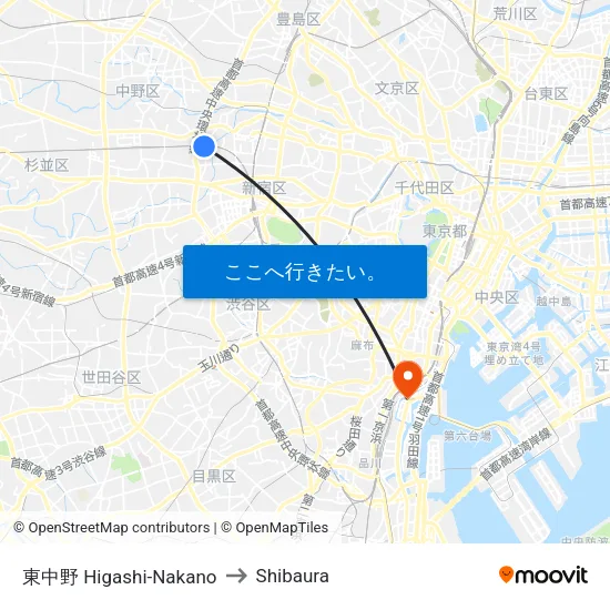 東中野 Higashi-Nakano to Shibaura map