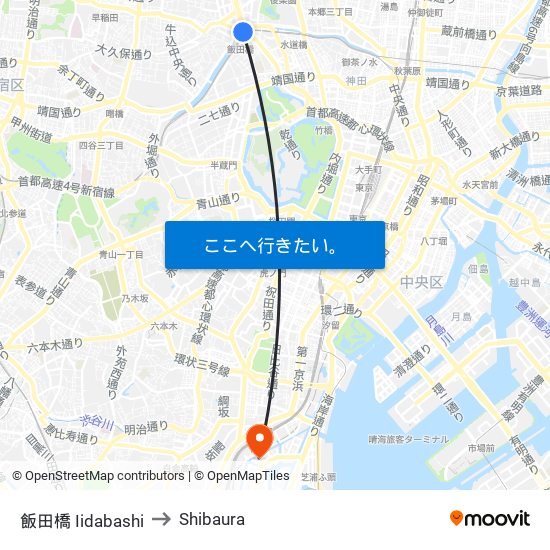 飯田橋 Iidabashi to Shibaura map