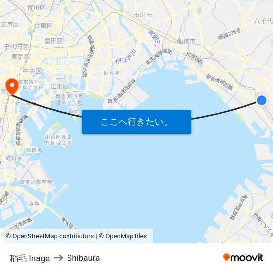 稲毛 Inage to Shibaura map