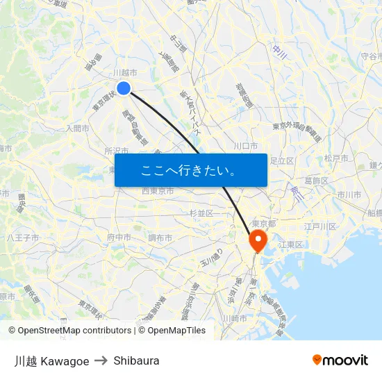 川越 Kawagoe to Shibaura map