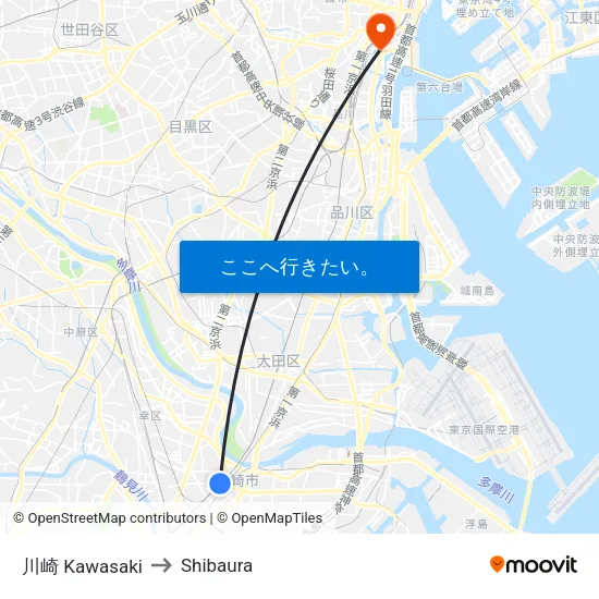 川崎 Kawasaki to Shibaura map