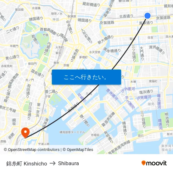 錦糸町 Kinshicho to Shibaura map