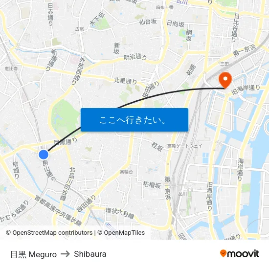 目黒 Meguro to Shibaura map