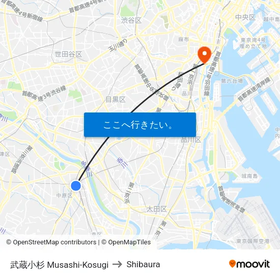 武蔵小杉 Musashi-Kosugi to Shibaura map