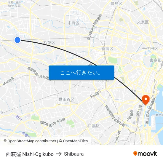 西荻窪 Nishi-Ogikubo to Shibaura map