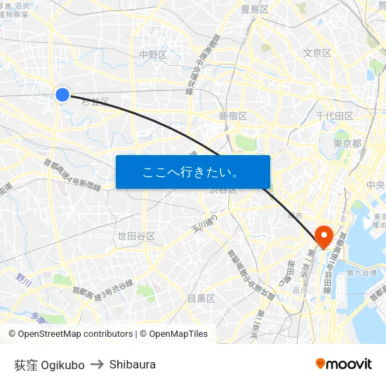 荻窪 Ogikubo to Shibaura map