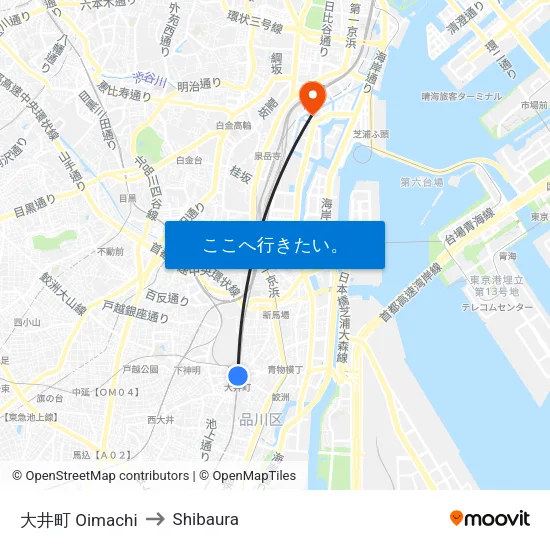 大井町 Oimachi to Shibaura map