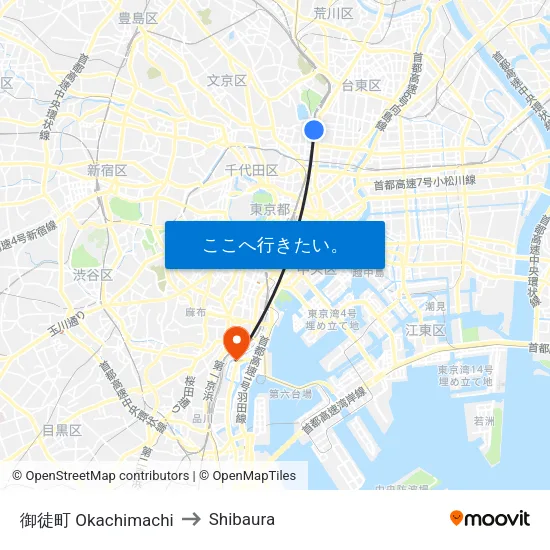 御徒町 Okachimachi to Shibaura map