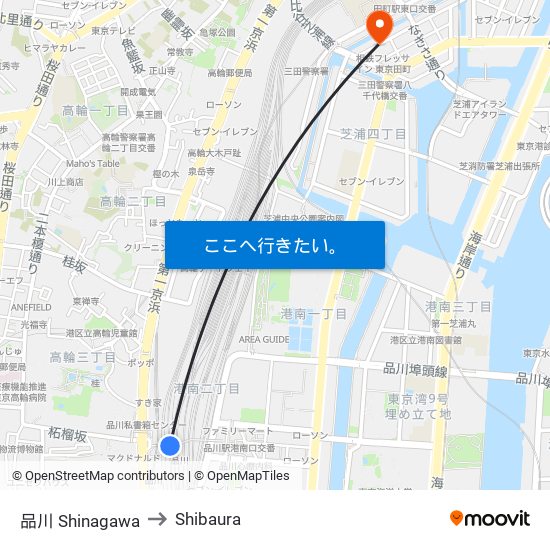 品川 Shinagawa to Shibaura map