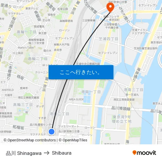 品川 Shinagawa to Shibaura map