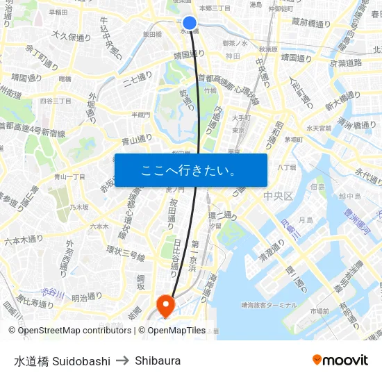 水道橋 Suidobashi to Shibaura map