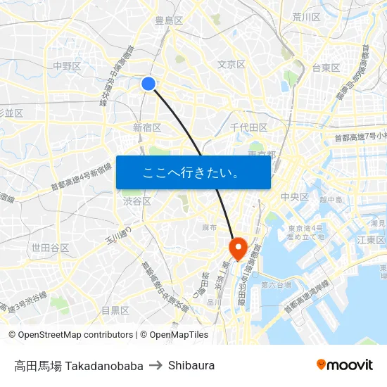高田馬場 Takadanobaba to Shibaura map