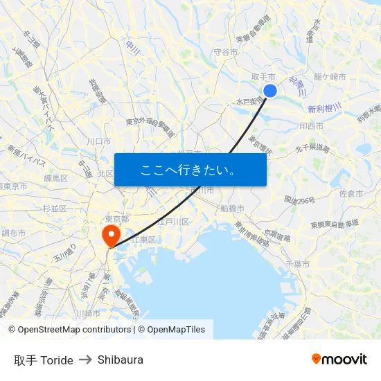 取手 Toride to Shibaura map