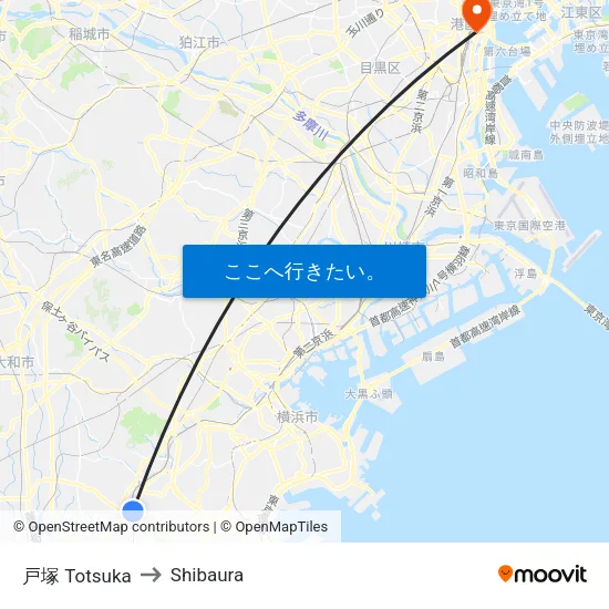 戸塚 Totsuka to Shibaura map