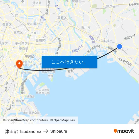 津田沼 Tsudanuma to Shibaura map