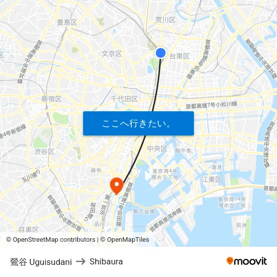 鶯谷 Uguisudani to Shibaura map