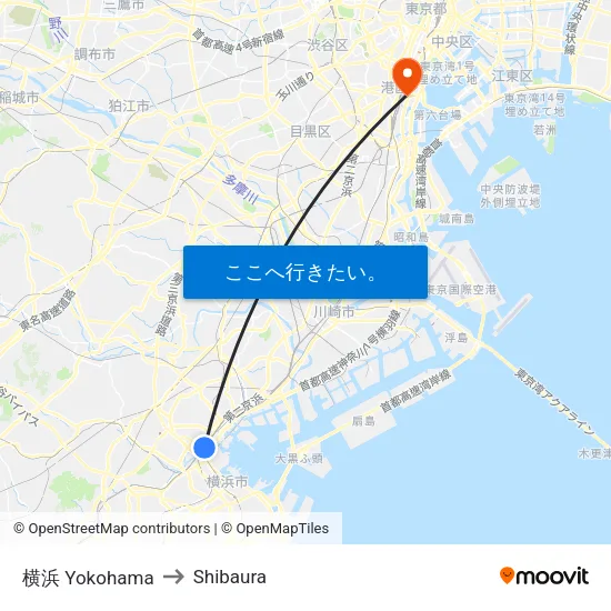 横浜 Yokohama to Shibaura map