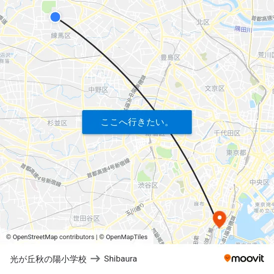 光が丘秋の陽小学校 to Shibaura map