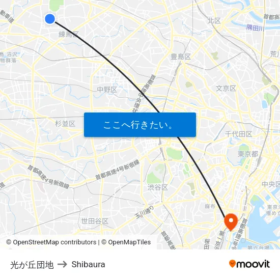 光が丘団地 to Shibaura map