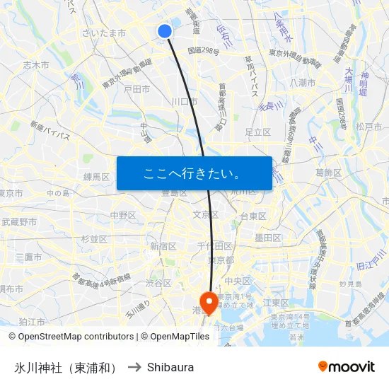氷川神社（東浦和） to Shibaura map
