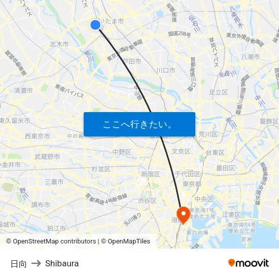 日向 to Shibaura map
