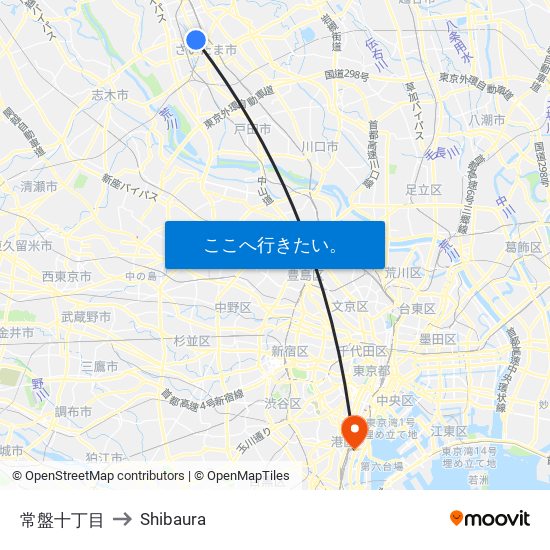 常盤十丁目 to Shibaura map