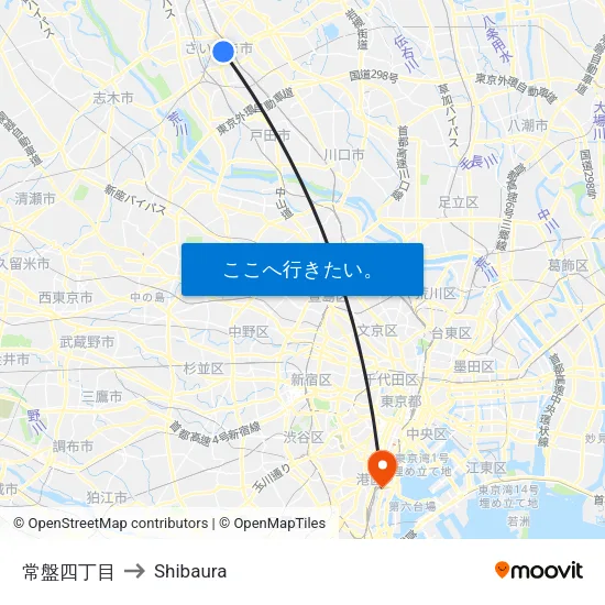 常盤四丁目 to Shibaura map