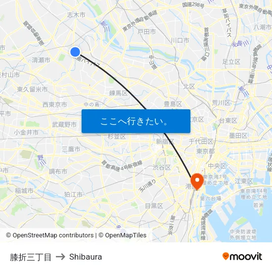 膝折三丁目 to Shibaura map