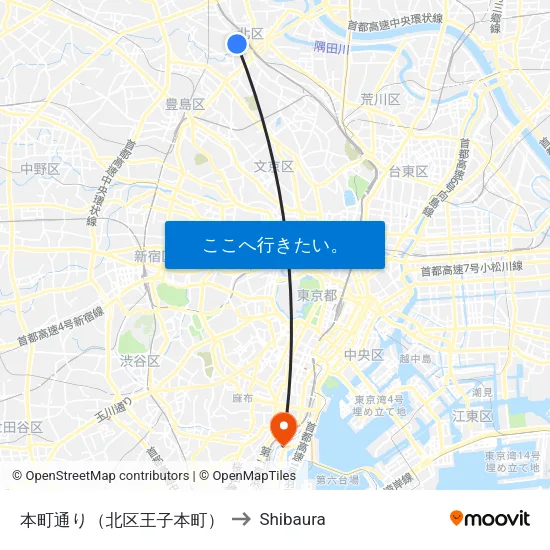 本町通り（北区王子本町） to Shibaura map